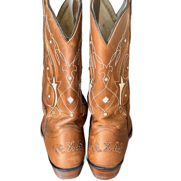 Gypsy Rose Texas Rhinestone Embellished Brown Leather Western Cowboy Boots - Picture 5 of 10